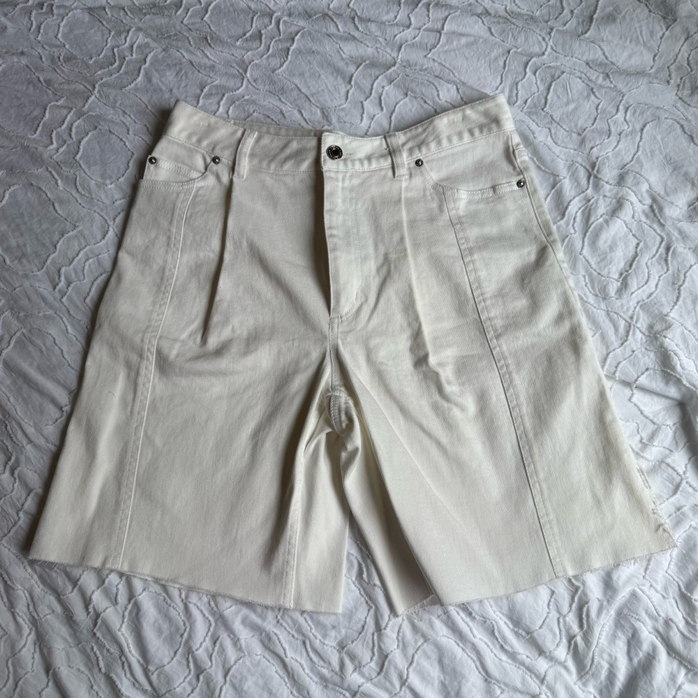 Derek Lam Long White Jean Shorts with Slit Side Detail
